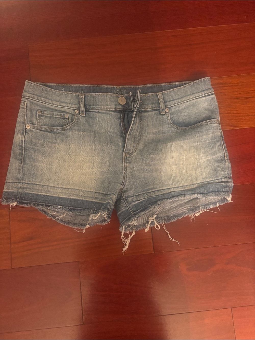 LOFT Light Blue Denim Frayed Hem Shorts